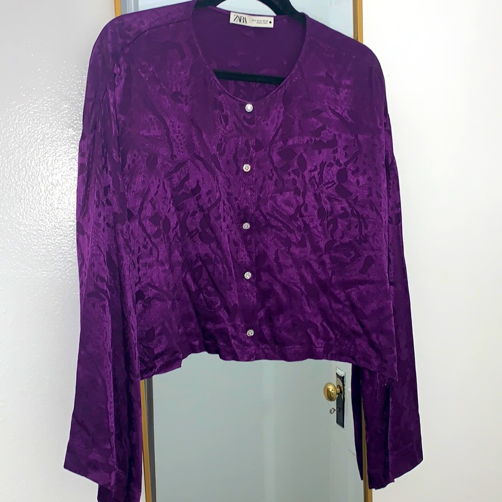 Zara Satiny Jacquard Blouse 4886/295 Purple Top